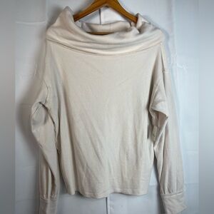 Free People Womens Waffle Knit Thermal Beige Crawl Neck Off Shoulder M Top NWT